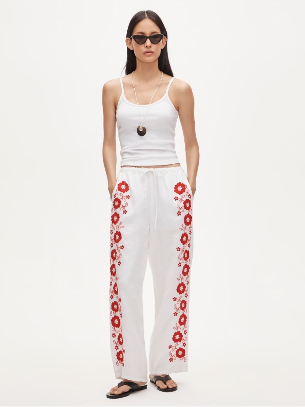 J.Crew Soleil pant in embroidered linen— White Dark Poppy